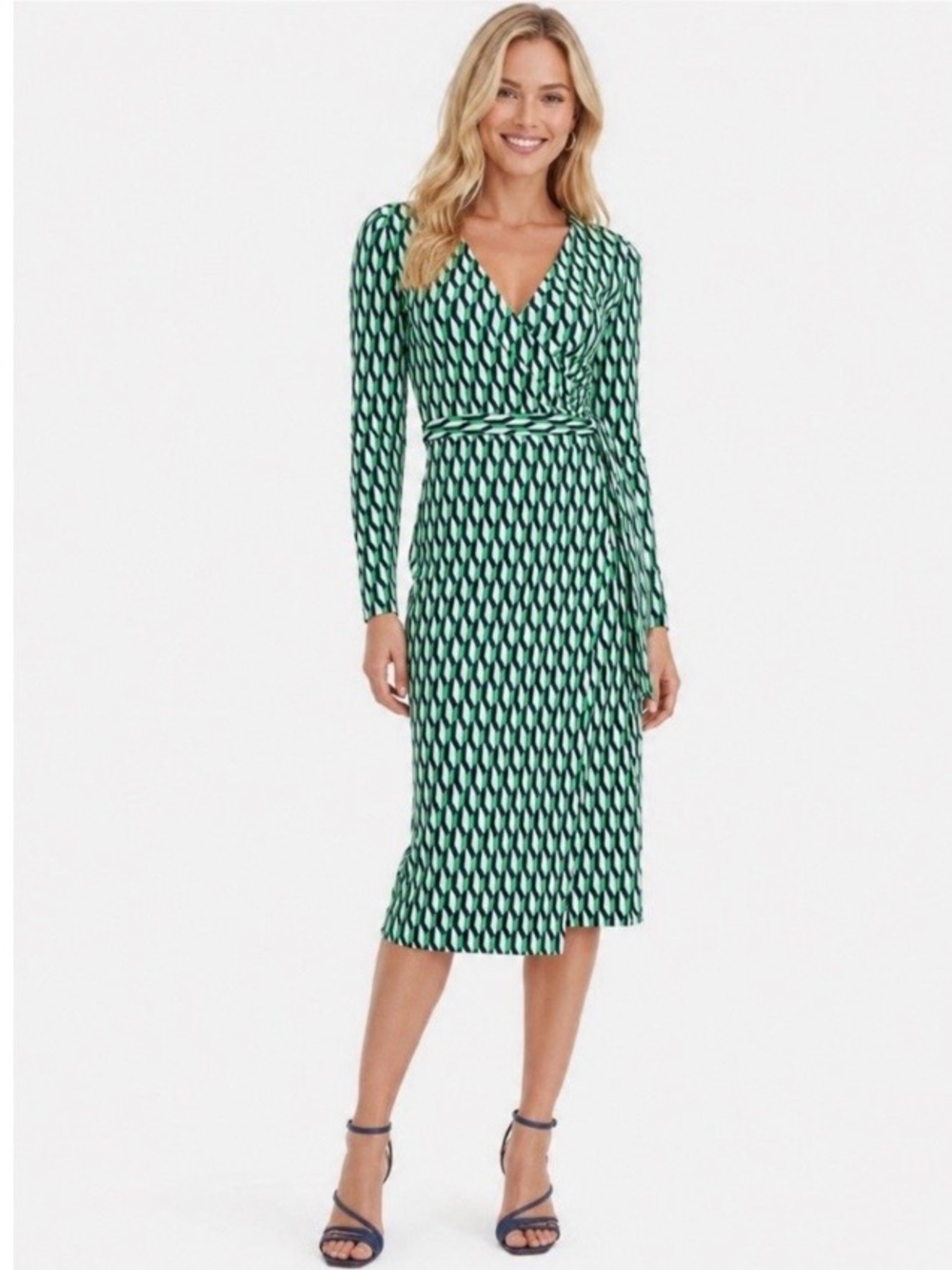 Diane Von Furstenberg x Target Geo Print Green Midi Wrap Dress Size M NWT